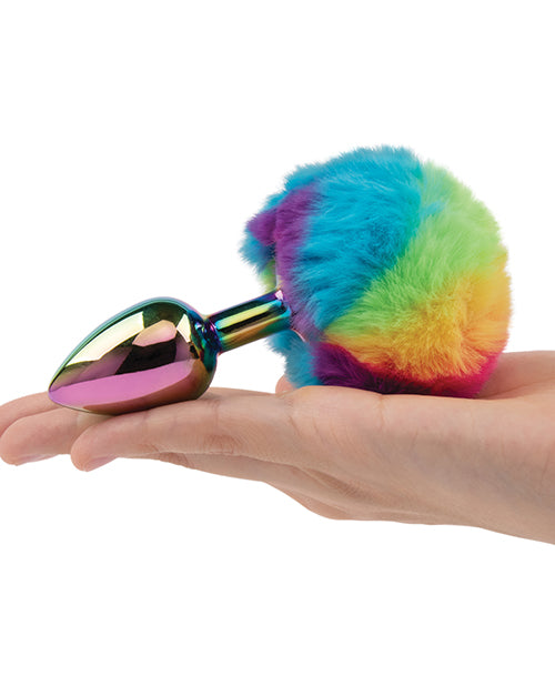 3" Rainbow Metal Bunny Tail Butt Plug Rainbow