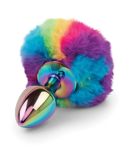 3" Rainbow Metal Bunny Tail Butt Plug Rainbow