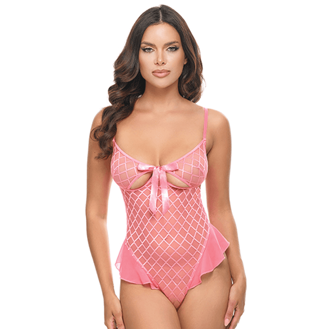 Aubrielle Diamond Mesh Underwire Teddy Pink / Small