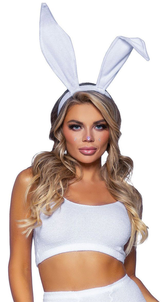Bendable White Velvet Bunny Rabbit Ears White