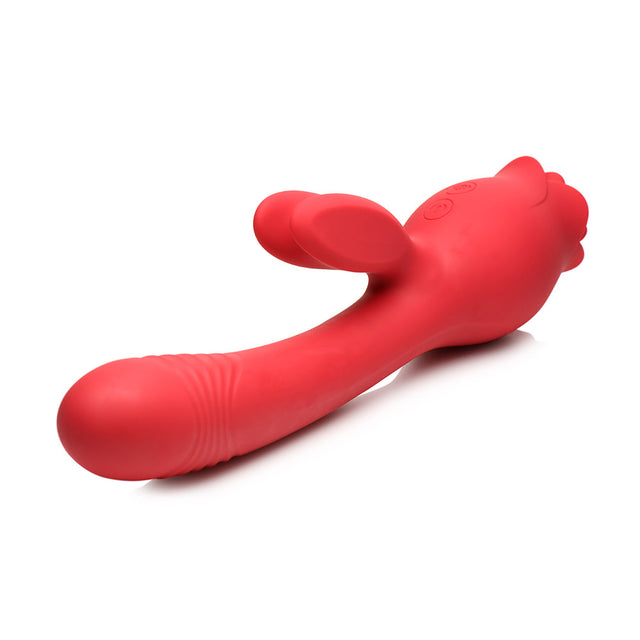 Blooming Bunny Sucking & Thrusting Silicone Rabbit Vibrator Red