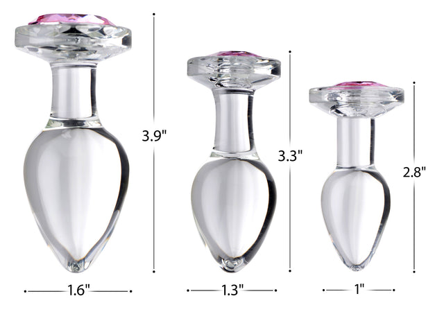 Booty Sparks Pink Gem Glass Anal Plug Set Pink