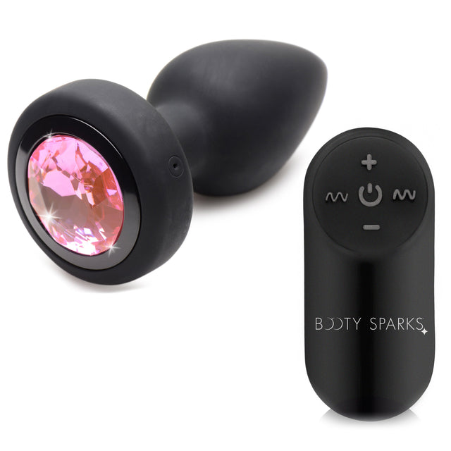 Booty Sparks Vibrating Silicone Pink Gem Anal Plug - Small Pink