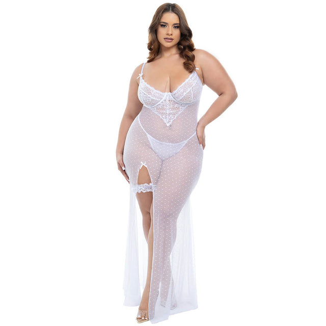 Bridal Livia Sheer Lace Gown & Garter Set White / 1X/2X