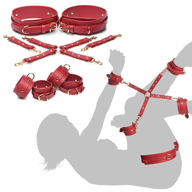 Crimson Captive Thigh, Wrist And Ankle Hog Tie Restraints Crimson