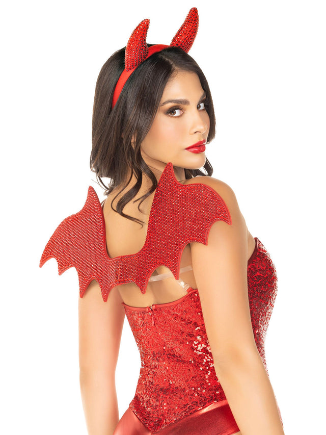 Devil 2 Piece Kit Rhinestone Wings and Headband Red / One Size