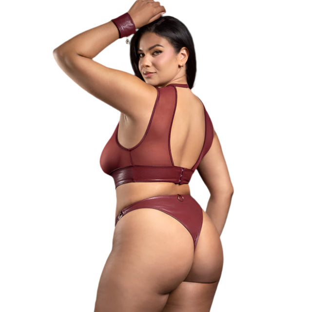 Domina Mesh & Faux Leather Set with Handcuffs