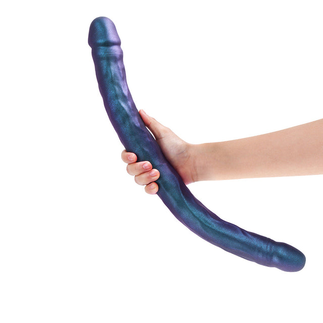 Double Dong Realistic Dildo in Snaky Metallic Metallic Blue