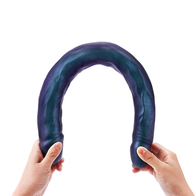 Double Dong Realistic Dildo in Snaky Metallic Metallic Blue