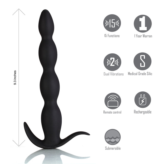 Mason Remote Control Silicone Butt Plug Black