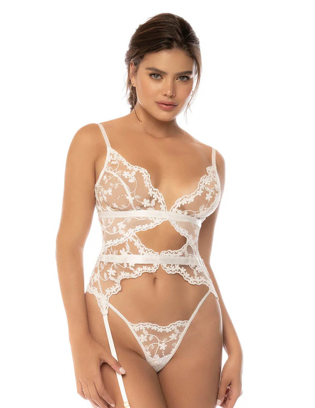 Maxine Embroidered Teddy, Thong Set Star White / S