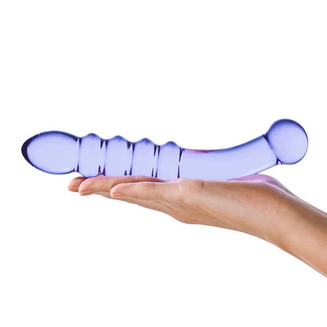Purple Rain Ribbed 9" Glass Dildo
