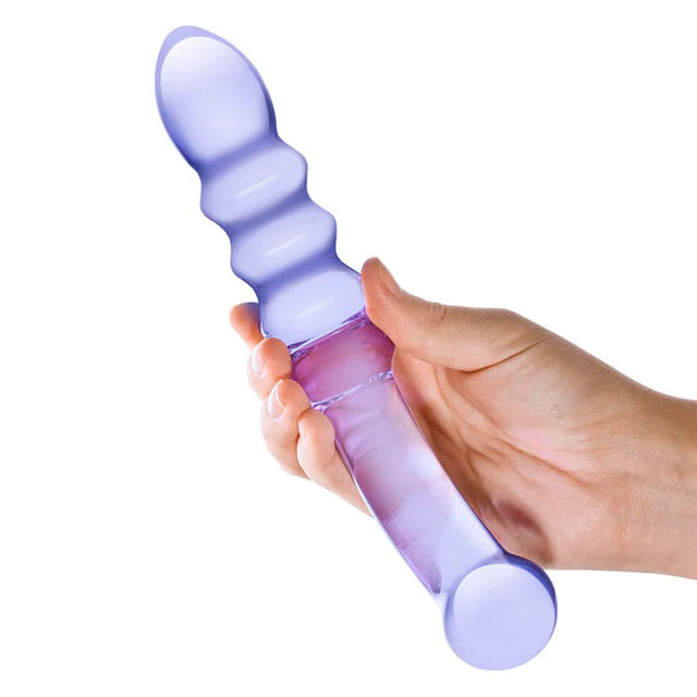 Purple Rain Ribbed 9" Glass Dildo