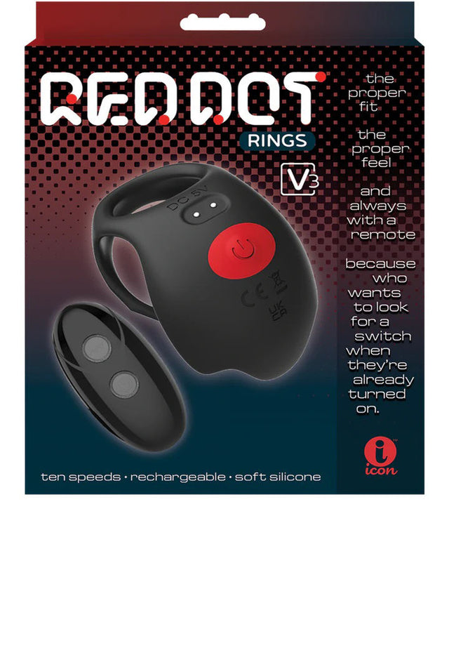 Red Dot Vibrating Cock Ring V3 With Remote Black