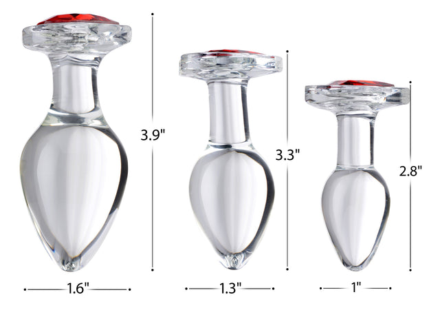Red Heart Gem Glass Anal Plug 3-piece Set Red
