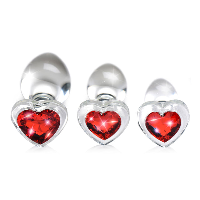 Red Heart Gem Glass Anal Plug 3-piece Set Red