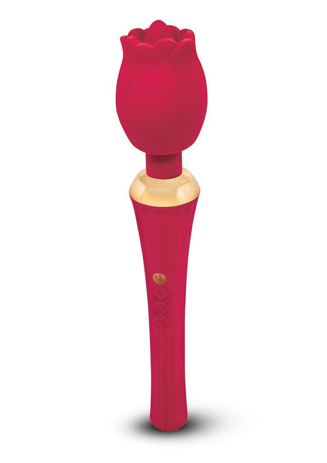 Rosegasm Bouquet Rose Wand Vibrator with Flickering Tongue Red