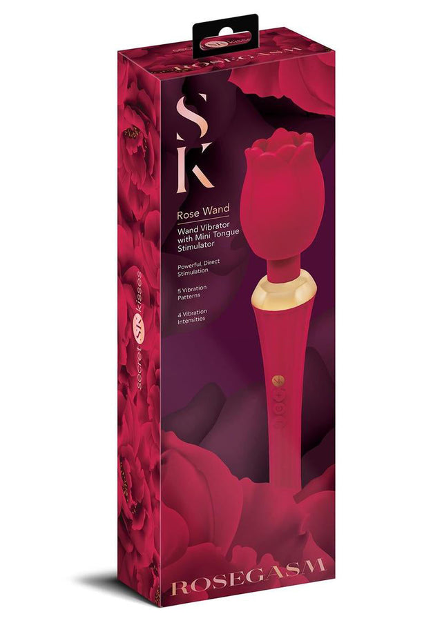 Rosegasm Bouquet Rose Wand Vibrator with Flickering Tongue Red