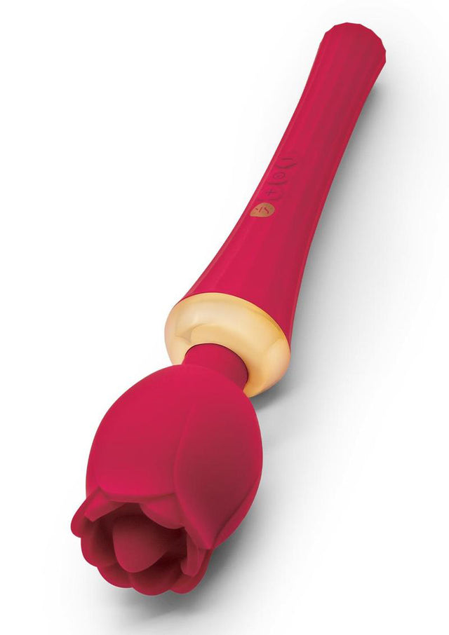 Rosegasm Bouquet Rose Wand Vibrator with Flickering Tongue Red