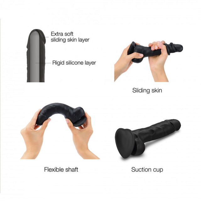 Sliding Skin Dual-Density Black Silicone Dildo