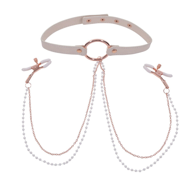 Sportsheets Peaches ‘N Creame Collar With Nipple Clamps