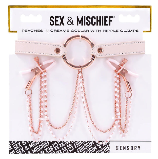 Sportsheets Peaches ‘N Creame Collar With Nipple Clamps