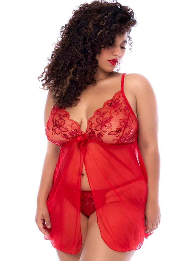 Surreal Ruby Passion Lace & Sequin Babydoll Red / 1-2XL