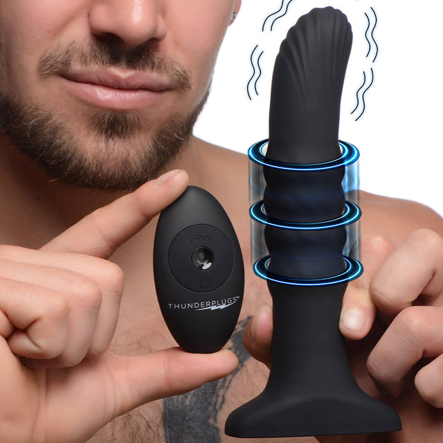 Thunderplugs Sliding Shaft Silicone Vibrator w/ Remote Black