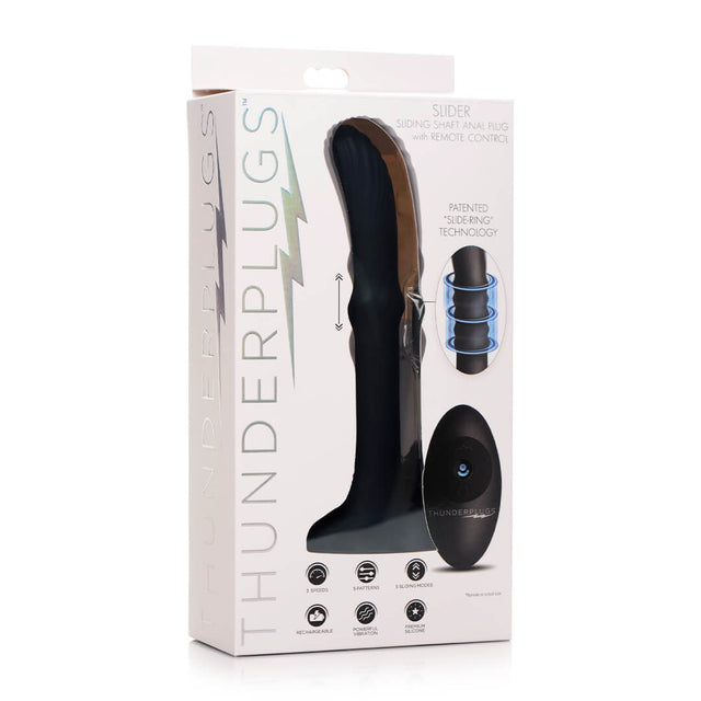 Thunderplugs Sliding Shaft Silicone Vibrator w/ Remote Black