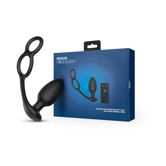 Tornado Cock and Ball Rotating and Vibrating Plug Black