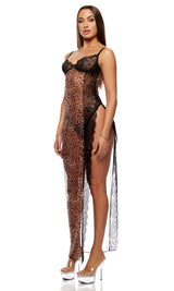 Animal Instincts Sheer Mesh and Lace Gown