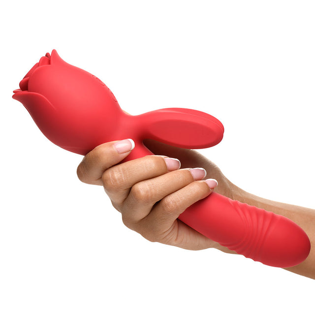 Blooming Bunny Sucking & Thrusting Silicone Rabbit Vibrator Red