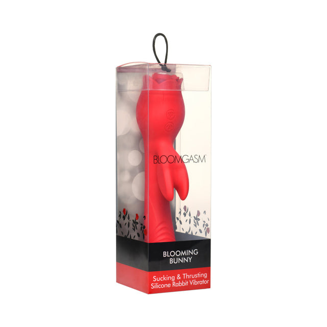 Blooming Bunny Sucking & Thrusting Silicone Rabbit Vibrator Red